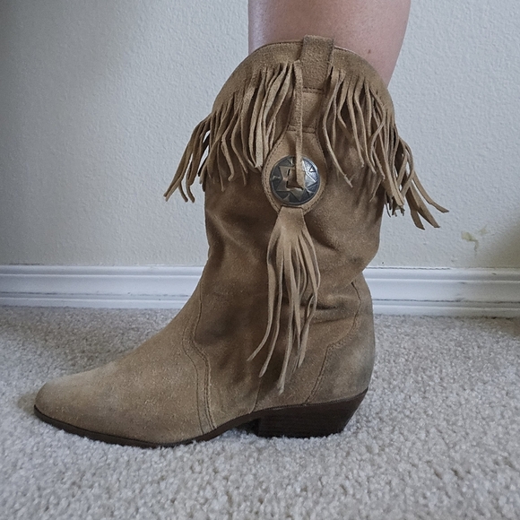 Fringe Suede Western Boots Sheriff Houston Cowboy Boots 8 - Picture 1 of 15